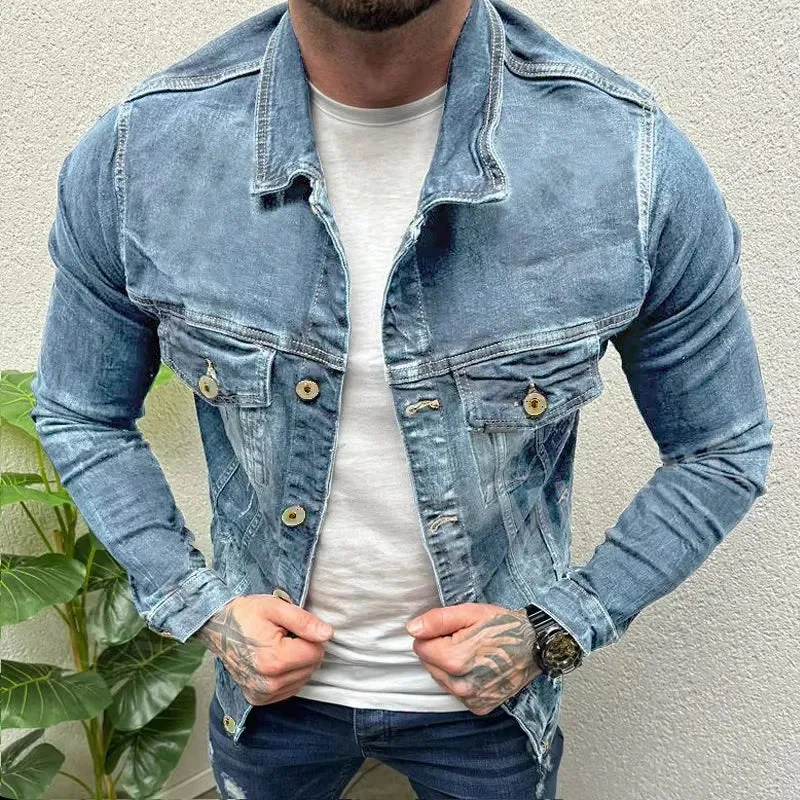 Wiaofellas  -  Autumn Trendy Mens Denim Jacket Coats Slim Fit Long Sleeve Button-up Vintage Jean Jackets Men Streetwear Fashion Denim Coat