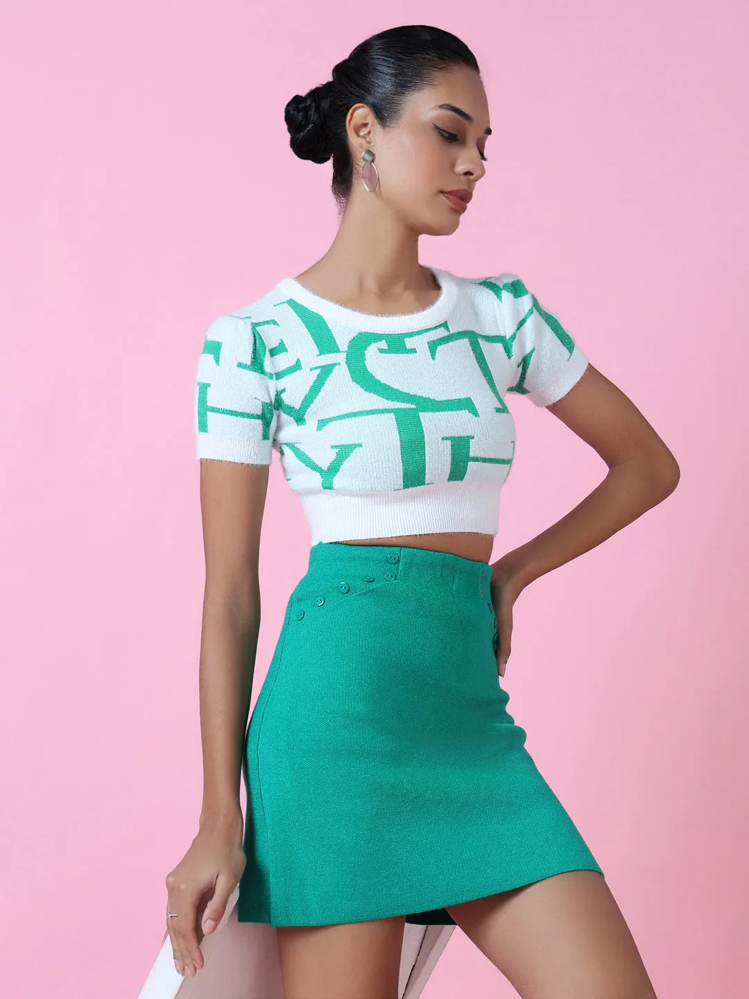 Women Green Graphic Crop Top