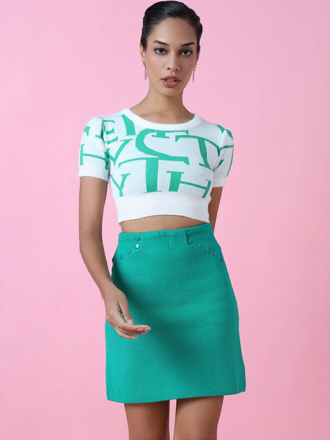 Women Green Graphic Crop Top