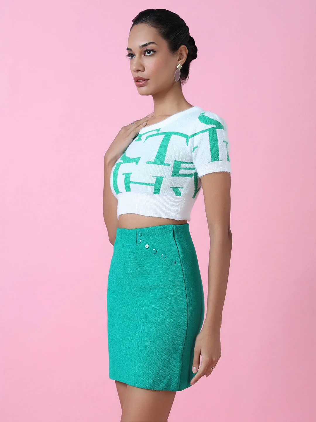 Women Green Graphic Crop Top